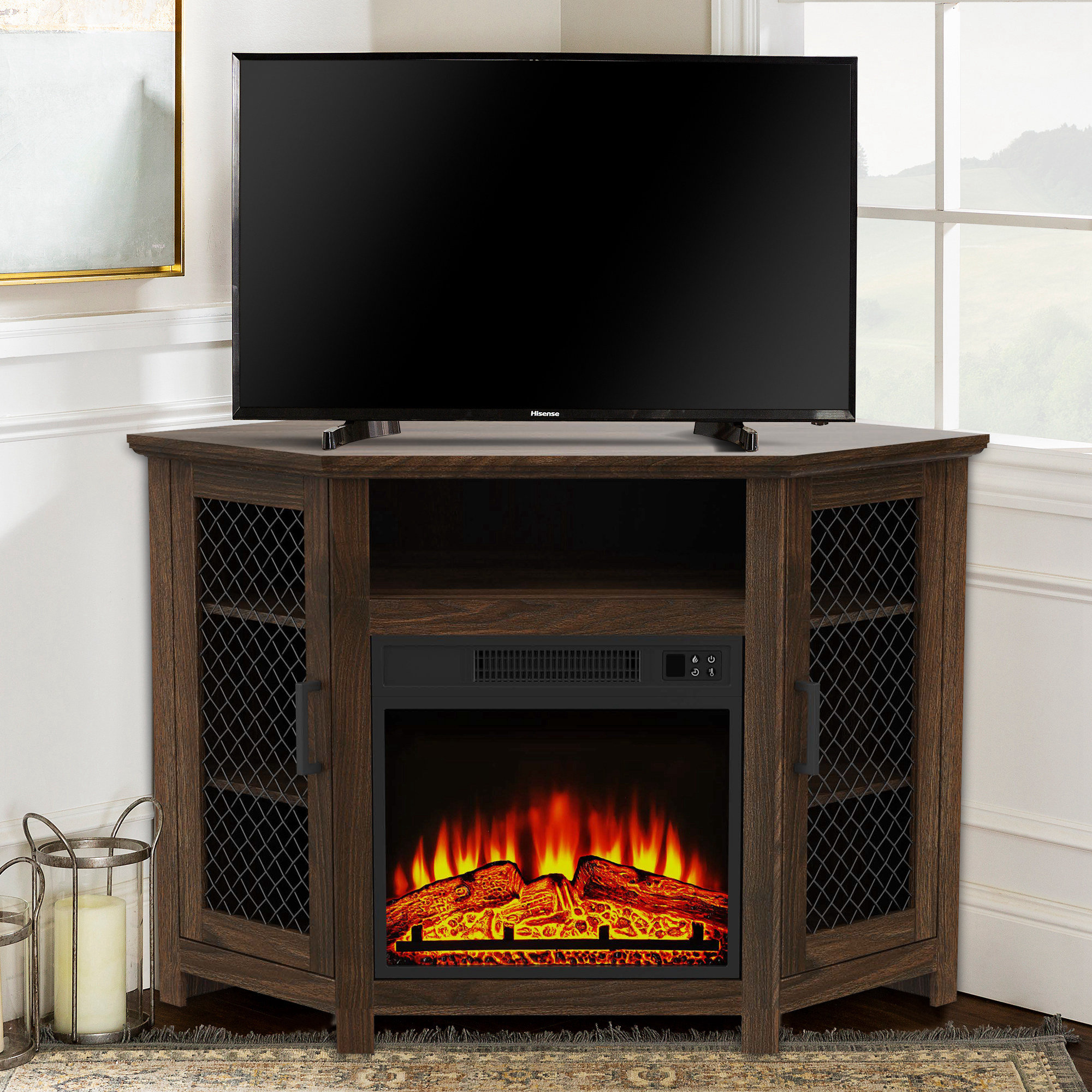 Black Friday Deals On Fireplace Tv Stands 45'' Electric Corner Fireplace TV Stand with Storage for TVS Up to 55